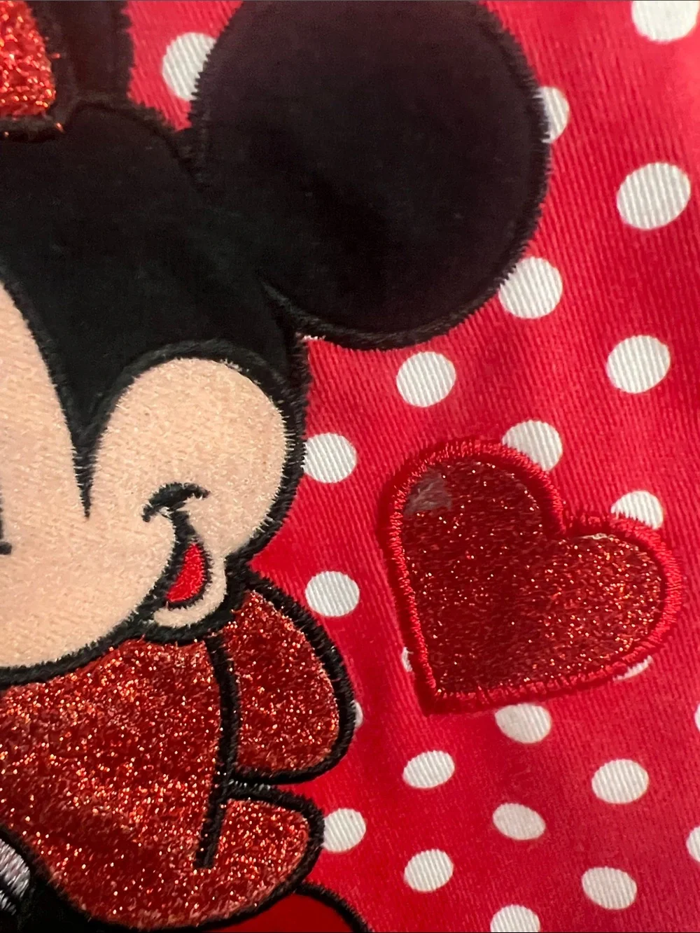 Handmade Red Polka Dot Mickey & Minnie Apron with Black 'Love' Pocket